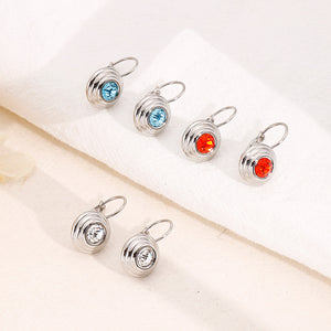 Simple and Fashion Geometric Round Light Blue Cubic Zirconia 316L Stainless Steel Earrings