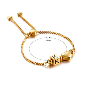 Fashion Personality Plated Gold Heart-shaped English Alphabet K Square 316L Stainless Steel Bracelet