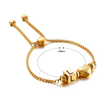 Load image into Gallery viewer, Fashion Personality Plated Gold Heart-shaped English Alphabet L Square 316L Stainless Steel Bracelet