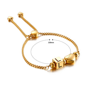 Fashion Personality Plated Gold Heart-shaped English Alphabet L Square 316L Stainless Steel Bracelet