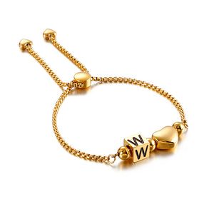 Fashion Personality Plated Gold Heart-shaped English Alphabet W Square 316L Stainless Steel Bracelet