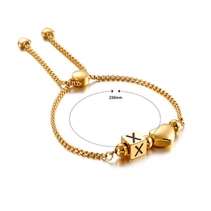 Fashion Personality Plated Gold Heart-shaped English Alphabet X Square 316L Stainless Steel Bracelet