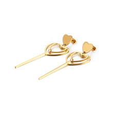 Load image into Gallery viewer, Simple and Fashion Plated Gold Double Heart-shaped Tassel 316L Stainless Steel Earrings
