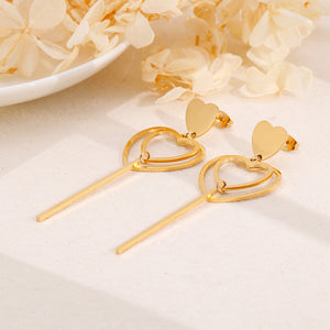 Simple and Fashion Plated Gold Double Heart-shaped Tassel 316L Stainless Steel Earrings