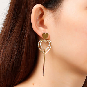Simple and Fashion Plated Gold Double Heart-shaped Tassel 316L Stainless Steel Earrings