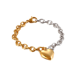 Simple and Romantic Plated Gold Heart-shaped Two-tone 316L Stainless Steel Bracelet