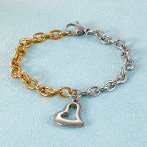 Simple and Sweet Hollow Heart-shaped Two-tone 316L Stainless Steel Bracelet