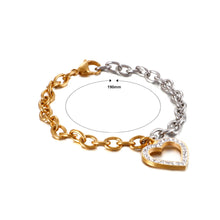 Load image into Gallery viewer, Fashion and Elegant Plated Gold Hollow Heart-shaped Two-tone 316L Stainless Steel Bracelet with Cubic Zirconia