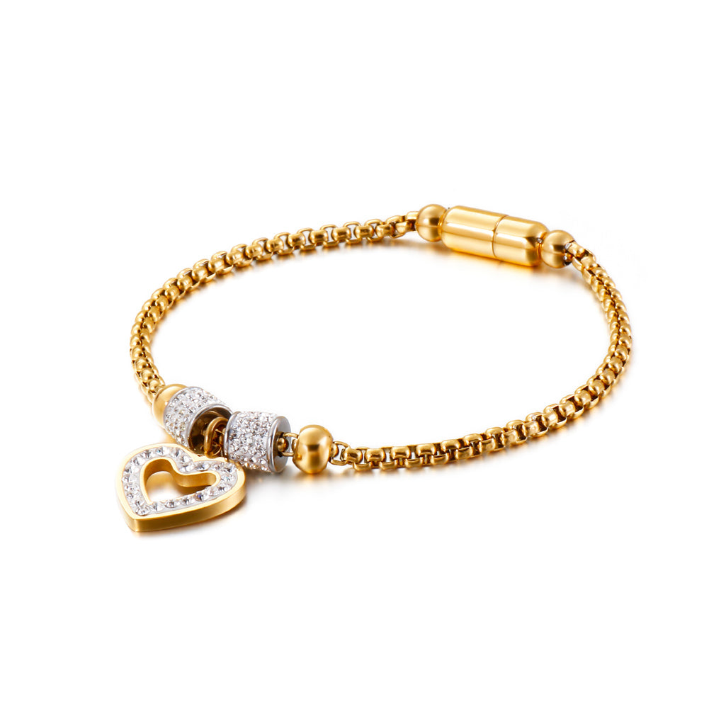 Fashion Classic Plated Gold Heart-shaped 316L Stainless Steel Bracelet with Cubic Zirconia