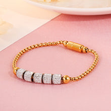 Load image into Gallery viewer, Fashion Bright Plated Gold Geometric Round Beads Cubic Zirconia 316L Stainless Steel Bracelet