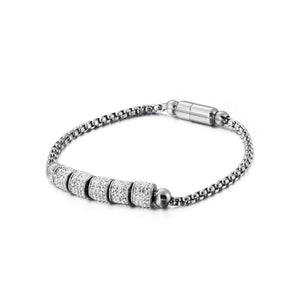 Fashion Bright Geometric Round Bead Cubic Zirconia 316L Stainless Steel Bracelet