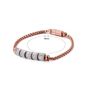 Fashion Bright Plated Rose Gold Geometric Round Beads Cubic Zirconia 316L Stainless Steel Bracelet