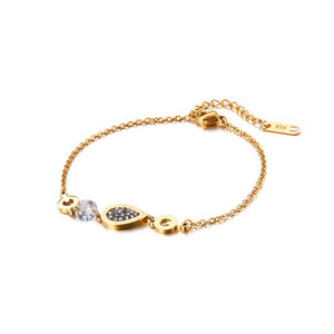 Simple and Fashion Plated Gold Geometric Water Drop Shape 316L Stainless Steel Bracelet with Cubic Zirconia