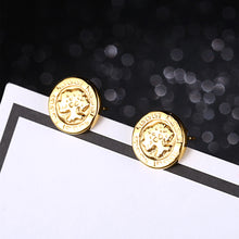 Load image into Gallery viewer, Fashion and Simple Plated Gold Geometric Round Tree Of Life 316L Stainless Steel Stud Earrings