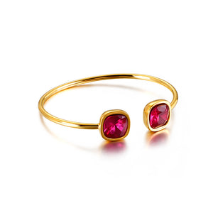 Simple Fashion Plated Gold Geometric Rose Red Cubic Zirconia 316L Stainless Steel Bangle