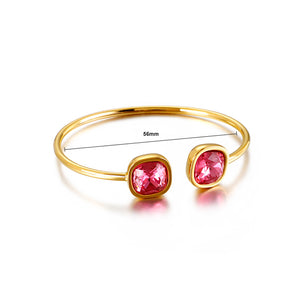 Simple and Fashion Plated Gold Geometric Light Red Cubic Zirconia 316L Stainless Steel Bangle