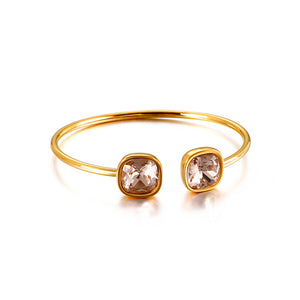 Simple Fashion Plated Gold Geometric Brown Cubic Zirconia 316L Stainless Steel Bangle