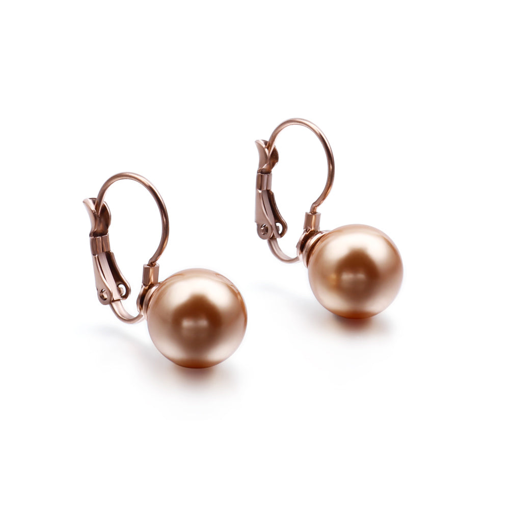 Fashion and Elegant Plated Rose Gold Geometric Brown Imitation Pearl 316L Stainless Steel Earrings