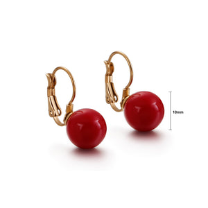 Fashion and Elegant Plated Gold Geometric Red Imitation Pearl 316L Stainless Steel Earrings
