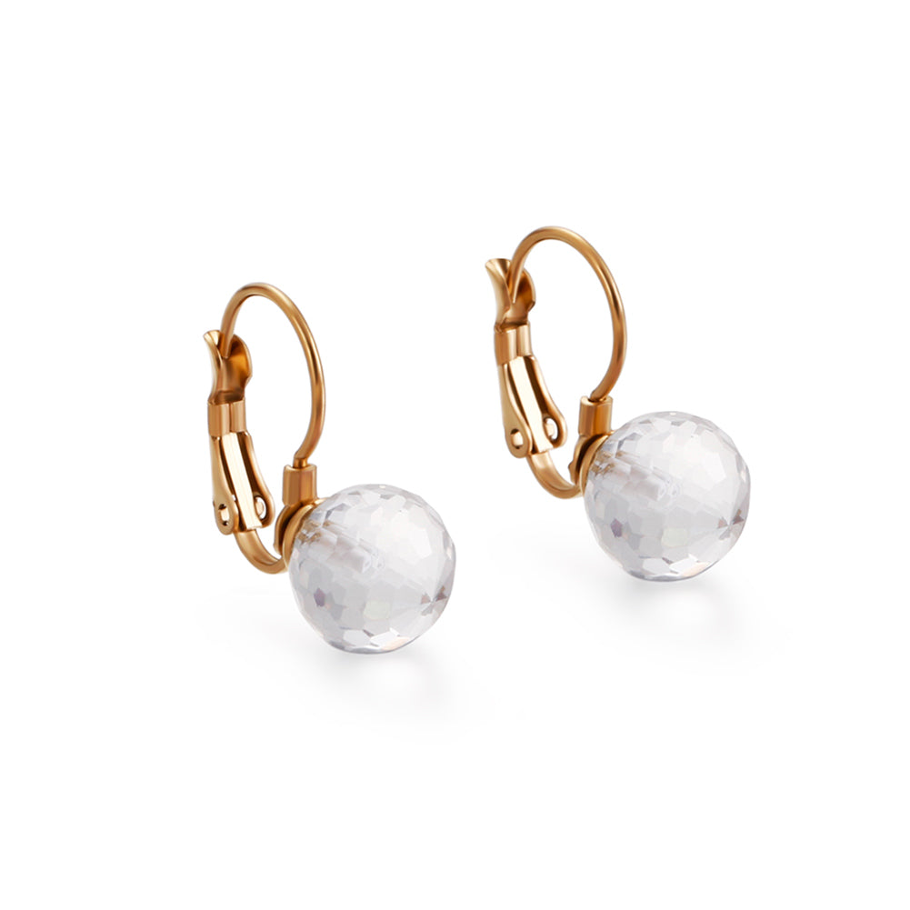 Fashion Simple Plated Gold Geometric Round White Cubic Zirconia 316L Stainless Steel Earrings