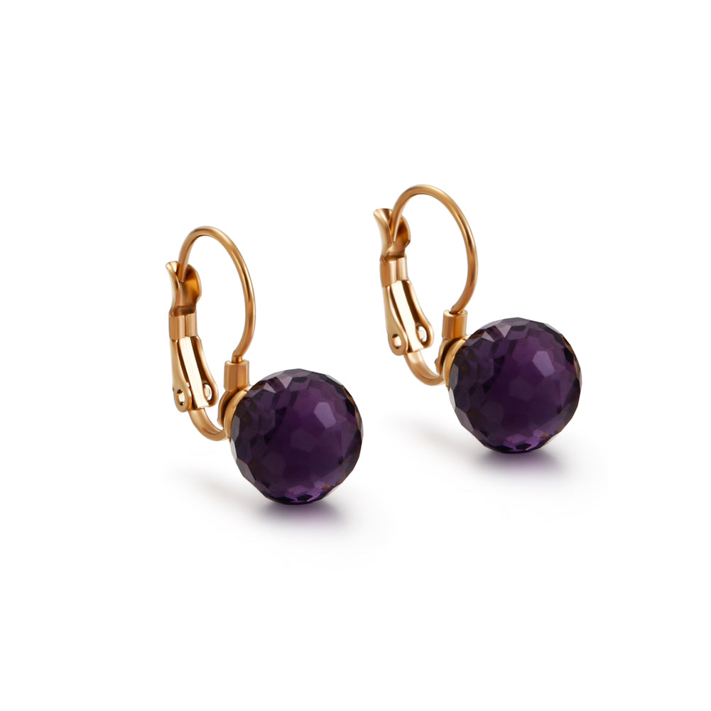 Fashion Simple Plated Gold Geometric Round Purple Cubic Zirconia 316L Stainless Steel Earrings