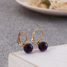 Load image into Gallery viewer, Fashion Simple Plated Gold Geometric Round Purple Cubic Zirconia 316L Stainless Steel Earrings