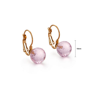 Fashion Simple Plated Gold Geometric Round Pink Cubic Zirconia 316L Stainless Steel Earrings