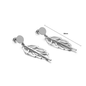 Fashion Simple Hollow Leaf Tassel 316L Stainless Steel Earrings