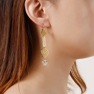 Simple and Fashion Plated Gold Geometric Tassel 316L Stainless Steel Earrings with Cubic Zirconia