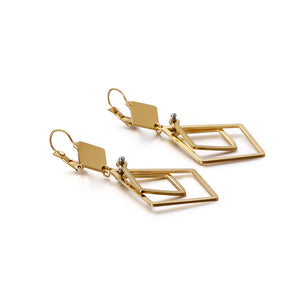 Simple Personality Plated Gold Hollow Geometric Diamond 316L Stainless Steel Earrings