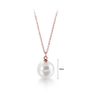 Simple Fashion Plated Rose Gold Geometric Round White Imitation Pearl Pendant with Necklace