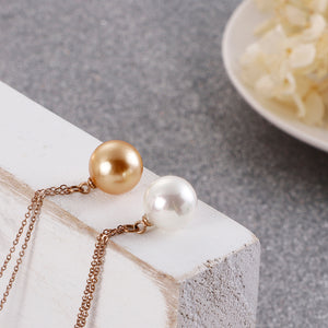 Simple Fashion Plated Rose Gold Geometric Round White Imitation Pearl Pendant with Necklace