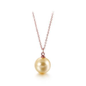 Simple Fashion Plated Rose Gold Geometric Round Yellow Imitation Pearl Pendant with Necklace