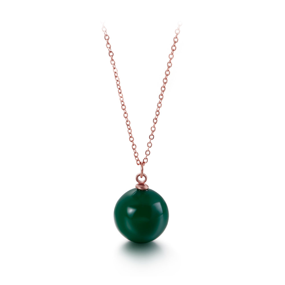 Simple Fashion Plated Rose Gold Geometric Round Green Imitation Pearl Pendant with Necklace