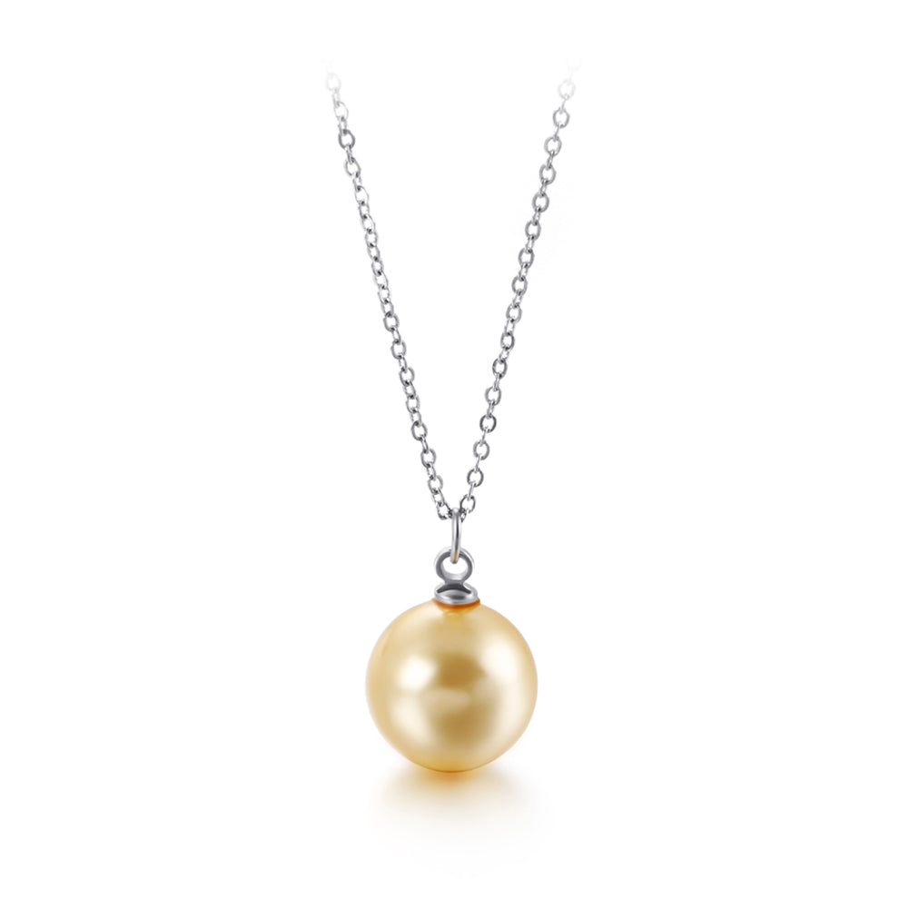 Simple and Fashion Geometric Round Yellow Imitation Pearl Pendant with 316L Stainless Steel Necklace