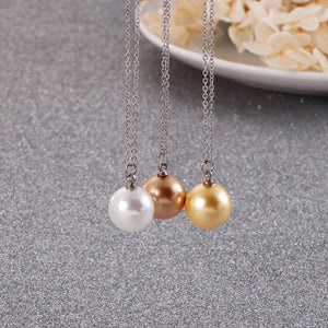 Simple and Fashion Geometric Round Yellow Imitation Pearl Pendant with 316L Stainless Steel Necklace