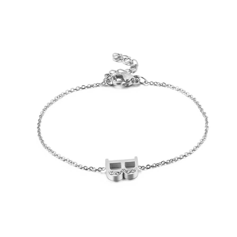 Simple Personality English Alphabet B 316L Stainless Steel Bracelet with Cubic Zirconia
