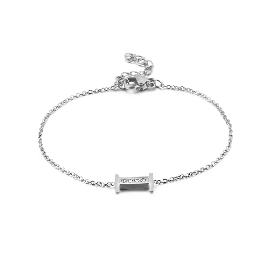 Simple Personality English Alphabet I 316L Stainless Steel Bracelet with Cubic Zirconia