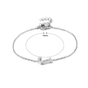 Simple Personality English Alphabet J 316L Stainless Steel Bracelet with Cubic Zirconia