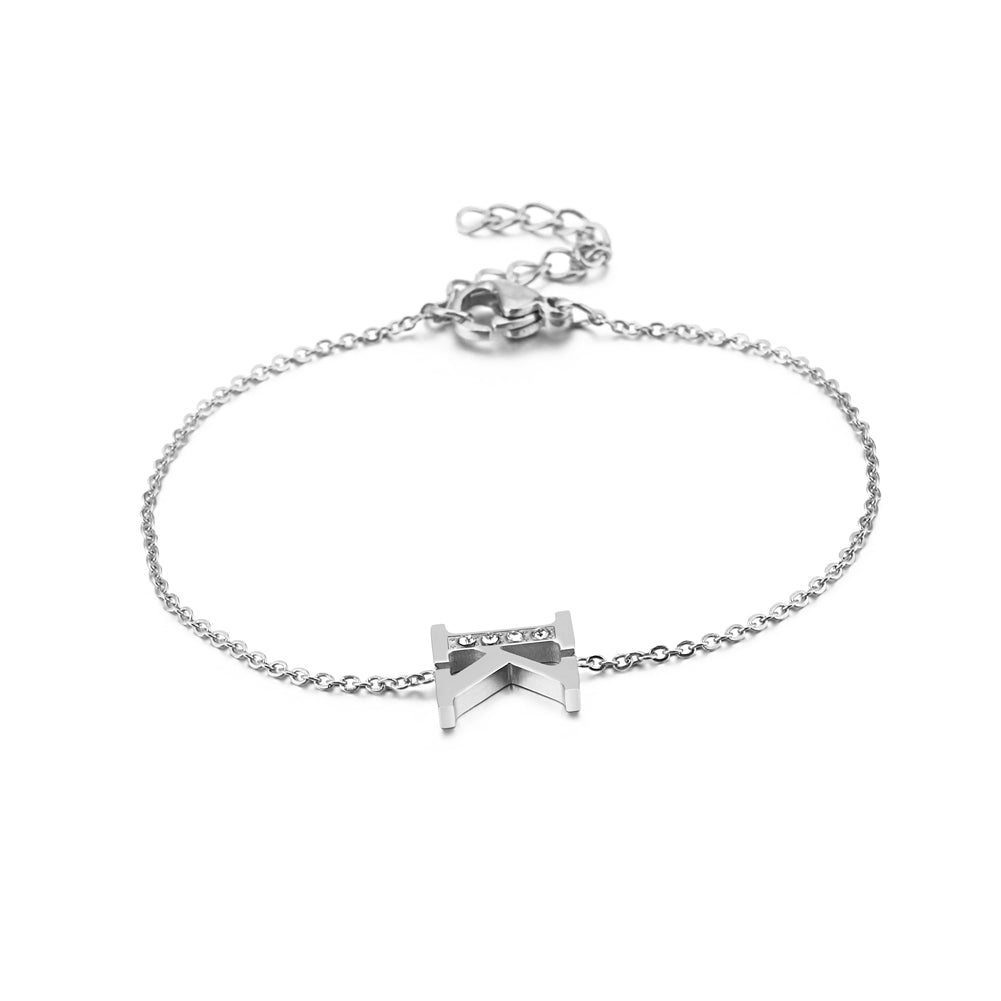 Simple Personality English Alphabet K 316L Stainless Steel Bracelet with Cubic Zirconia