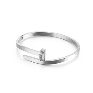 Simple Personality Geometric 316L Stainless Steel Bangle with Cubic Zirconia