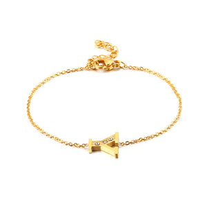 Simple and Fashion Plated Gold English Alphabet Y 316L Stainless Steel Bracelet with Cubic Zirconia