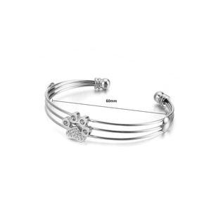 Simple and Lovely Cat Paw Footprint 316L Stainless Steel Bangle with Cubic Zirconia