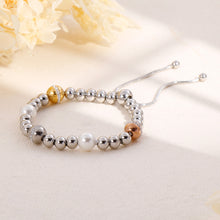 Load image into Gallery viewer, Simple and Elegant Geometric Golden Round Bead Imitation Pearl 316L Stainless Steel Bracelet with Cubic Zirconia