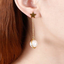 Load image into Gallery viewer, Simple and Creative Plated Gold Star Tassel Imitation Pearl 316L Stainless Steel Earrings