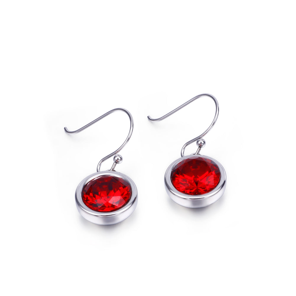 Simple and Fashion Geometric Round Red Cubic Zirconia 316L Stainless Steel Earrings
