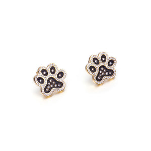 Simple and Cute Plated Gold Cat's Paw Footprint 316L Stainless Steel Stud Earrings with Cubic Zirconia