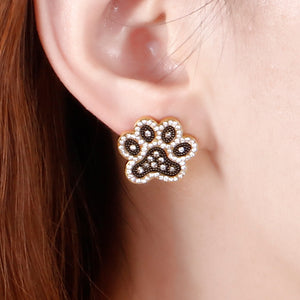 Simple and Cute Plated Gold Cat's Paw Footprint 316L Stainless Steel Stud Earrings with Cubic Zirconia