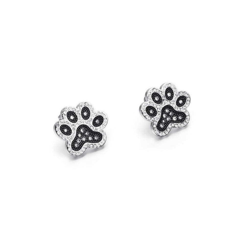 Simple and Cute Cat Claw Footprint 316L Stainless Steel Stud Earrings with Cubic Zirconia