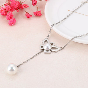 Fashion and Elegant Butterfly Tassel Imitation Pearl 316L Stainless Steel Pendant with Necklace